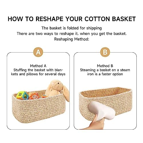 MiniArk Small Storage Baskets for Organizing | Closet Organizer Bins | Shelf Toy Basket | Woven Rope Baskets | Cube Decorative Box | Shallow Basket | 13x8.5x5.1” | 4 Packs Light Pink thumbnail 7