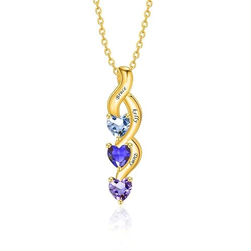 MissNaNa Sterling Silver Personalized Mothers Necklace with Simulated Birthstones Engraved 1-6 Children Names Custom Love Heart Pendant Family Necklace for Women Mother's Day Birthday thumbnail 3
