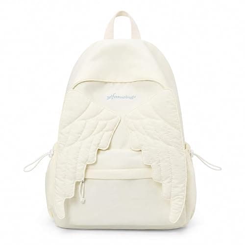 Spacious Angel Wing Travel Backpack Practical Nylon Daypack Roomy Design (White) - Image 1