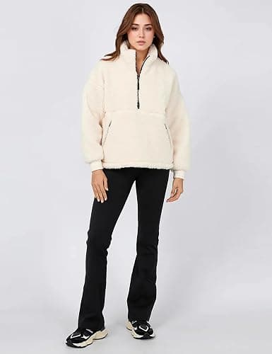 PEHMEA Women's Half Zip Sherpa Fleece Pullover Warm Oversized Sweatshirts Soft Fuzzy Jackets for Fall Winter 2025 thumbnail 5
