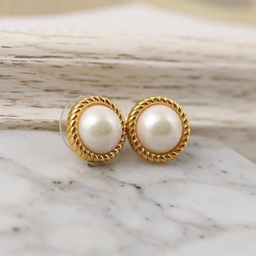 18K Gold Plated Pearl Earrings for Women, Cubic Zirconia Stone Simulated Set Diamond Earrings, Gift for Mom Daughter Sister, Anniversary Birthday Gift, Lightweight Hypoallergenic Jewelry thumbnail 8
