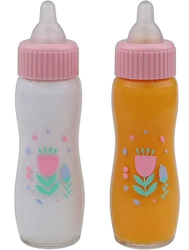 JC Toys Deluxe Disappearing Magic Bottles | Fits All Dolls | Milk and Juice | Flower Theme | Ages 2+ , Pink - Image 1