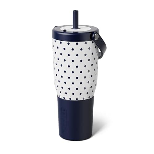 BrüMate Resa 35oz 100% Leakproof Tumbler w/Handle & Straw | Flexible SoftSip Straw | Silicone Sleeve for Durability | Stainless Steel | Cup Holder & Travel Friendly Water Bottle (White Polka Dots) - Image 1