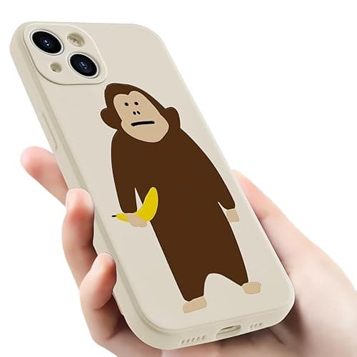 Wihytec Funny Monkey Phone Case for iPhone 14 Cute Monkey Banana Case Cover Liquid Silicone Soft Gel Rubber Matt Phone Cover with Microfiber Lining thumbnail 8