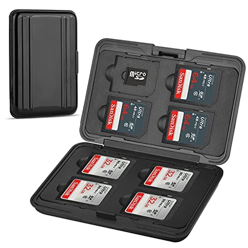 Qkenvo Aluminum Shock Resistant Carrying Box Holder Memory Card Storage Box Case Holder 8 Slots for SD SDHC MMC Micro SD TF Cards (Black) - Image 1