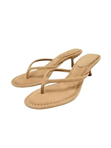 MakeMeChic Women's Suede Kitten Heels Sandals Thong Open Toe Flip Flop Heeled Sandals Vacation Party Summer Shoes - Image 1