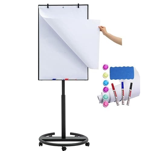 DexBoard Black Mobile Whiteboard on Wheels 36 x 24 Inch-Rolling Magnetic Dry Erase Easel Board with Flipchart Paper Pad-Height Adjustable Standing Board for Meetings, Classes, Training, Workshops - Image 1