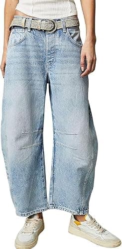Mid Rise Barrel Jeans for Women Vintage Loose Wide Leg Cropped Denim Pants Y2k Baggy Boyfriend Jeans - Image 1