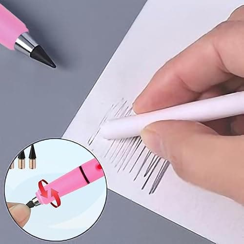 XIUSHE 8PCS Pink Infinity Forever Pencils for Writing-0.7mm Infinite Everlasting Metal Inkless Pencils Set,Technology Magic Writing Pencil For School Office Professional Use (Pink,8) thumbnail 5