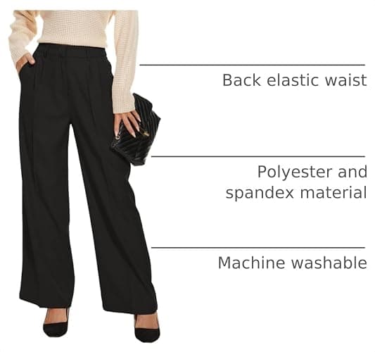 FUNYYZO Wide Leg Dress Pants for Women Work Slacks Business Casual Outfits | Office Dress Pants for Women, High Waisted, Stretchy Back Elastic Waistband, Multiple Color Size, Casual, Loose Summer Pants thumbnail 4