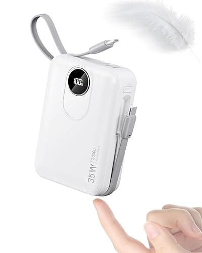 Batterie Externe 20000mAh avec Câble intégré : 35W Power Bank à Charge Rapide pour téléphone Portable, Batterie USB C (Input & Output), Chargeur Portable avec 4 Sorties et 2 entrées- Blanc - blanc - Image 1