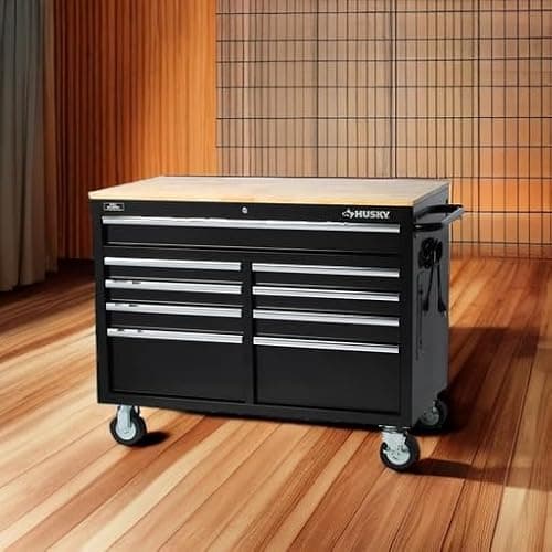 HuskyTools Workbench, Extra Deep 46 in. 9-Drawer Mobile, Wood, Black, 200 lb Load Capacity thumbnail 2