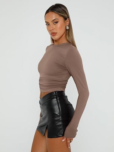 AUTOMET 3 Pack Womens Long Sleeve Basic Shirts Underscrub Compression Tops | Y2K street look,high stretch,buttery-soft,gym to club staple,pairs with cargo or jeans,daily chic staple thumbnail 4