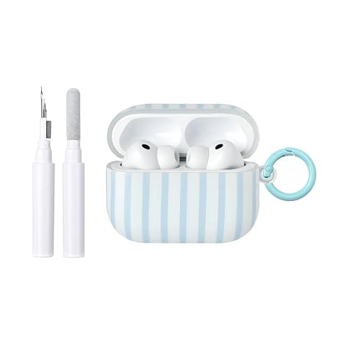 Fycyko Compatible for AirPods Pro 2/1 Case Soft TPU with Cleaner Kit Cute Striped Aesthetic Design Shockproof Keychain Cover for Girls Woman-Blue - Image 1