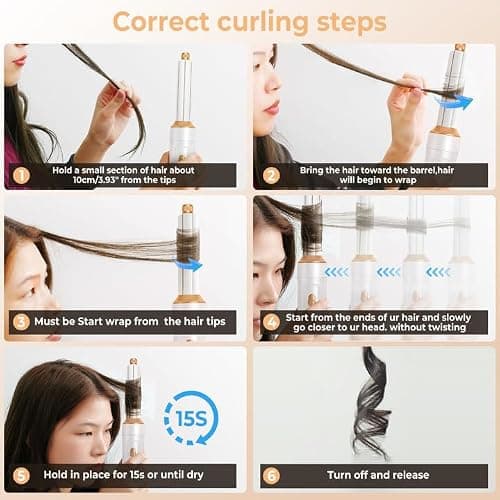 6 in 1 Blow Dryer Brush, Curling Wand Hair Air Styling Tools Set, Ionic with Massage Hot Air, Round Thermal Straightener,Left&Right Curling Wand thumbnail 4