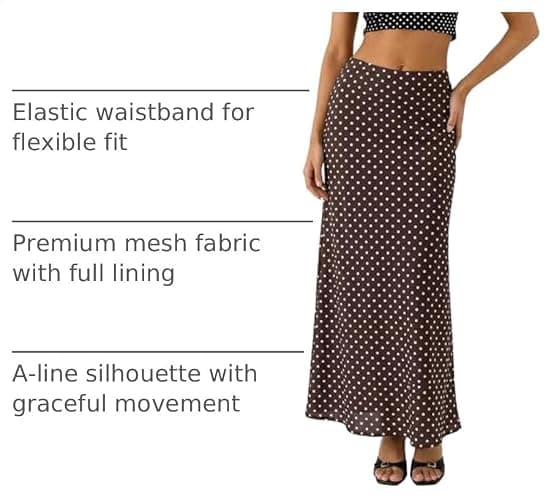 BLENCOT Womens High Waisted Long Mesh Polka Dot Maxi Skirt | Fashion Printed, Elastic Waist,A-Line Flowy Maxi Skirts with Lining, Ideal for Work,Night Out,Beach Vacation & Daily Wear thumbnail 4