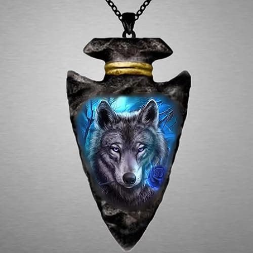AttractionOil.com Blue Gray Wolf Arrowhead Necklace thumbnail 6
