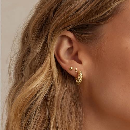 Freekiss Gold Hoop Earrings Set for Women Trendy: Lightweight 14K Gold Plated Hypoallergenic Stud Earrings Dainty Small Half Open Twisted Huggie Earrings for Women Jewelry Gifts thumbnail 6