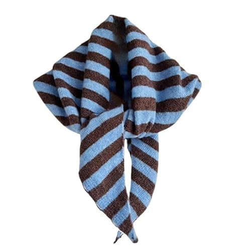 Knitted Striped Triangular Scarf Women Headscarf Wool Knitted Shawl and Wraps Neck Scarves for Women Multi-Functional Warm Ladies Versatile Scarves Headscarf Autumn Winter - Image 1
