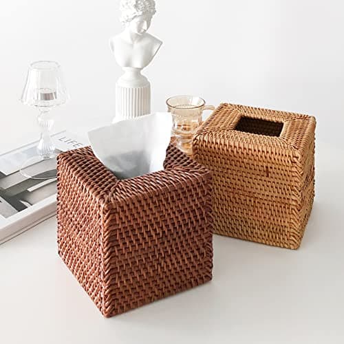 Rattan Tissue Box Cover Natural Woven Facial Napkin Holder Square (Natural, 5.5x5.5x5.9 Inch) thumbnail 8
