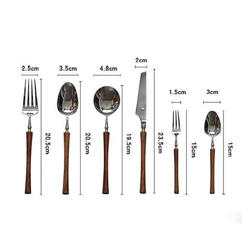 24 Piece Silverware Set Service for 4,Imitation Wooden Handle Steel Flatware Set Vintage Embossed Cutlery Utensil Set Home Kitchen Eating Tableware Set Include Fork Knife Spoon Set Dishwasher Safe thumbnail 3