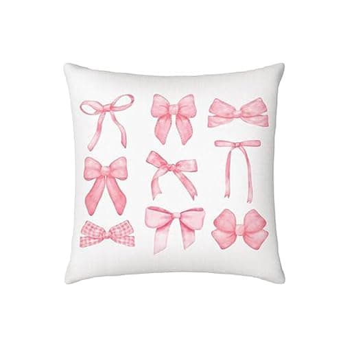 RYKEEN Pink Coquette Pillow Covers 18x18 Inch ，Set of 4 Coquette Bow Cherry Heart Aesthetic Pillow Covers Girly Bedroom Decor for Home Bedroom Living Room Decor (18x18 Inch) thumbnail 6