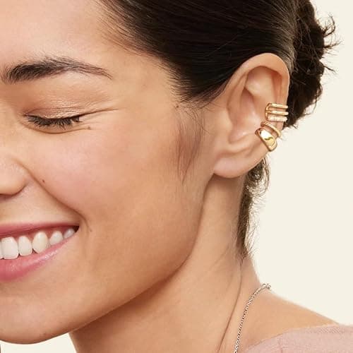Robaice Gold Ear Cuff Earrings for Women Non Piercing, 14K Gold Plated Ear Cuffs Non Piercing, Clip-On Cartilage Earring, Fake Earrings For Women thumbnail 4