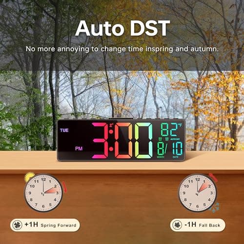 JALL 10.5'' Large Digital Alarm Clock with 8 RGB Colors, Date, Month, Temperature LED, Auto DST, Digital Clock Large Display for Classroom, Office, Bedroom, Back-to-School Gift for Students, Teachers thumbnail 5