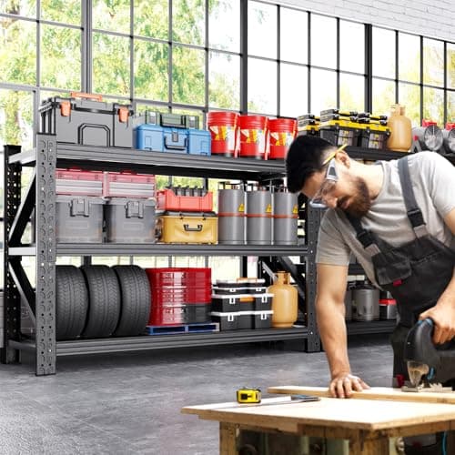 8000LBS Heavy Duty Storage Shelves, 4 Tier Adjustable Garage Shelving Unit, Heavy Duty Metal Shelving for Garage, Basement, Warehouse, Storage Room, Garage Storage Shelves, 69" W x 24" D x 64" H Black thumbnail 2