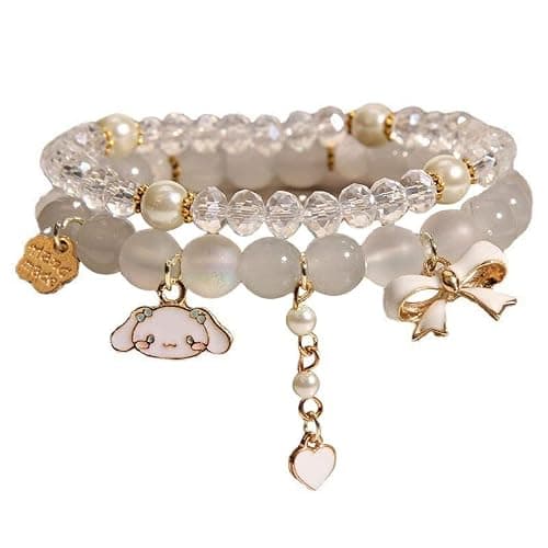 Kawaii Bracelets Crystal Beads Cinnamoroll Bracelet Set Cute Cartoon Elastic Beaded Bow Pearl Bracelets Anime Jewelry Christmas Stocking Stuffers for Women Bff Friendship (White) thumbnail 2