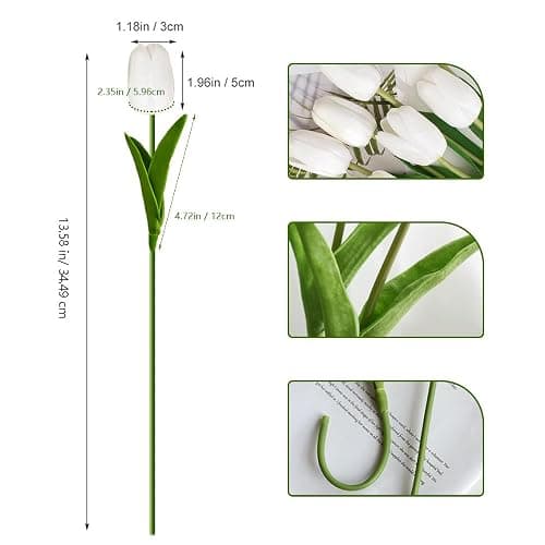 Nature’s Mimic 20pcs White tulips artificial flowers Faux Flowers Fake tulips Flowers Mother's Day Easter Valentine’S Day Gifts in Home Kitchen Wedding Dining Table Decorations thumbnail 3