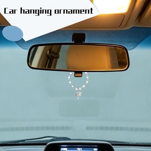 Steering Wheel Bow Charm Crystal Heart Hanging Chain Car Interior Decor | Bow Hanging Ornament Silver Star Moon Bowknot Charm for Rear View Mirror Car Steering Wheel Hanging Accessories for Women thumbnail 5