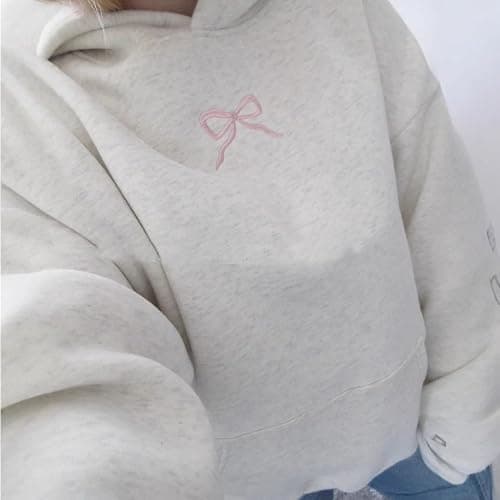 Soosuihoo Bow Hoodie Hibiscus Women Oversized Cute Graphic Embroidered Preppy Y2K Long Sleeve Sweatshirt Pullover thumbnail 2
