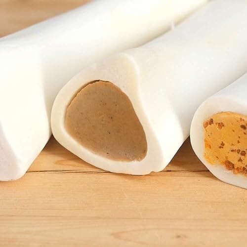 Pawstruck Small 3” Filled Dog Bones Variety Pack - Peanut Butter, Cheese & Bacon, Beef Flavors - Made in USA Long Lasting Stuffed Femur Treat for Aggressive Chewers - Pack of 3 - Packaging May Vary thumbnail 4