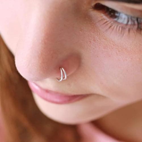 QWALIT 18g & 20g Nose Rings & Hoops - L & C Shape Studs - Surgical Stainless Steel & Silver Nose Piercing Jewelry - Rose Gold & Black - For Women & Men thumbnail 5