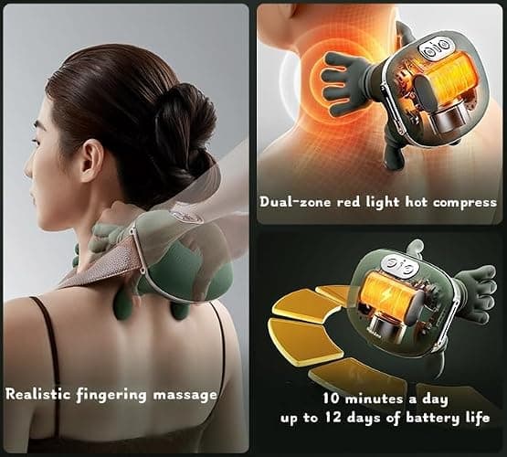 Eotmic Neck Massager with Fingers, Shiatsu Neck and Back Massager, 3-Speed Adjustment,Electric Deep Tissue 3D Kneading Massage,to Men Women thumbnail 4