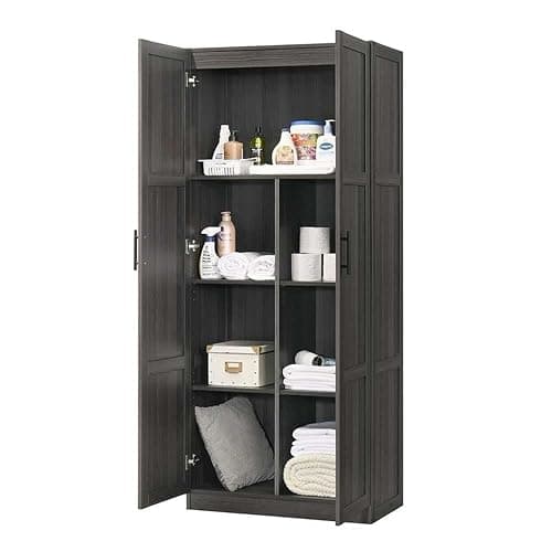 Pemberly Row Engineered Wood Storage Cabinet, Storage Cabinet Furniture Designed for Household Organization Use, Engineered Wood Construction in Dark Wood and Graphite Black Finish thumbnail 5