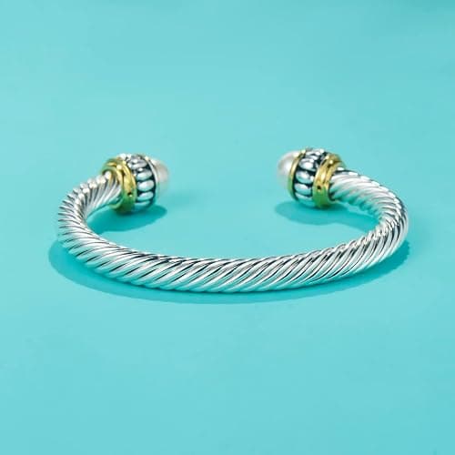 UNY JEWEL Jewelry Chinese Dragon Scale Ball, Dragon Cuff Bangle, Spring Open Two Tone Twisted Cable Vintage Cuff Bangle thumbnail 3