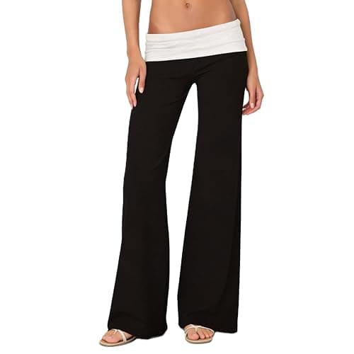 FOMOYUU Lounge Yoga Pants for Women Fold Over Low Waist Wide Leg Sweatpants Flare Leggings Bell Bottoms Y2K Foldover Pants - Image 1