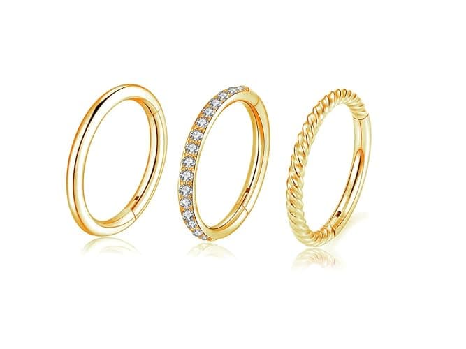 16G 18G 6mm 8mm 10mm Hinged Clicker Segment CZ Twisted Clicker Nose Rings Hoop Helix Cartilage Daith Tragus Sleeper Earrings Body Piercing for Women Men - Image 1