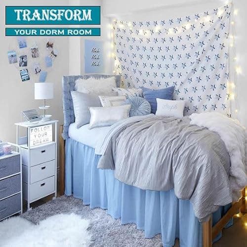 Peace Sleep Bedding Dorm Room Bed Skirt, Twin XL - 32 inch Drop, Dust Ruffled Bed Skirt for College Dorms, 100% Microfiber Extra Long Bedskirt - Light Blue thumbnail 5