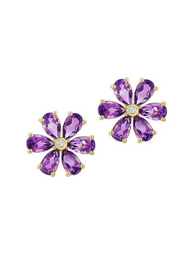 Saks Fifth Avenue Collection, 14K Yellow Gold, Amethyst & 0.01 TCW Diamond Stud Earrings - Image 1
