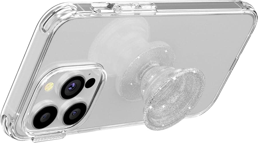 PopSockets Translucent Phone Grip with Expanding Kickstand, PopSockets for Phone, Adhesive Grip, Translucent PopGrip - Clear Glitter Silver thumbnail 5