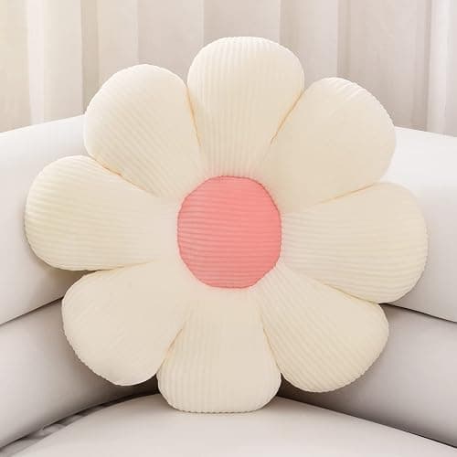 Sioloc Flower Pillow Shaped Throw Pillow Butt Cushion Floor Pillow,Seating Cushion,Cute Room Decor & Plush Pillow for Bedroom Sofa Chair(White,15.7'') - Image 1