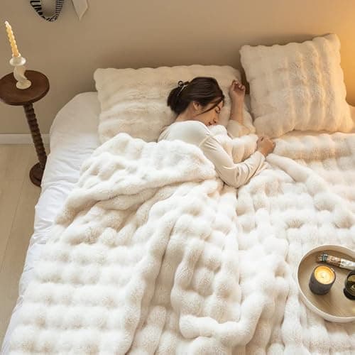 Bubble Decke Fellimitat Kuscheldecke Flauschig Flauschige Fluffy Blanket für Bett Sofa Casual (Weiß, 100 * 160cm) - Image 1
