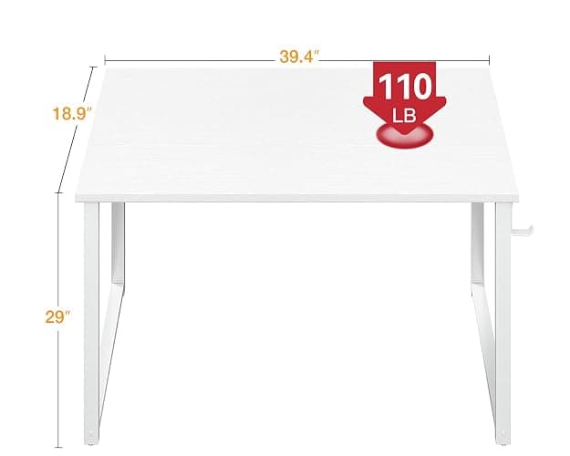 ODK 40 Inches Computer Desk for Home Office, Office Table for Small Spaces, Writing Desk with Headphone Hooks, White thumbnail 3