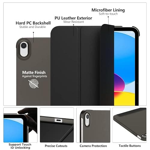 MoKo for iPad (A16) 11th Generation Case 11 Inch 2025, iPad 10th Generation Case 10.9 Inch 2022, Slim Stand Hard PC Translucent Back Shell Smart Cover, Support Touch ID, Auto Wake/Sleep, Black thumbnail 3