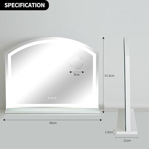 LSLIFE Vanity Mirror with LED Lights, 3 Color Dimmable Makeup Mirror for Dressing Table Large Curved Vanity Mirror with Lights Touch Control Table Makeup Mirror for Bedroom (60W x 51.5H cm) thumbnail 2