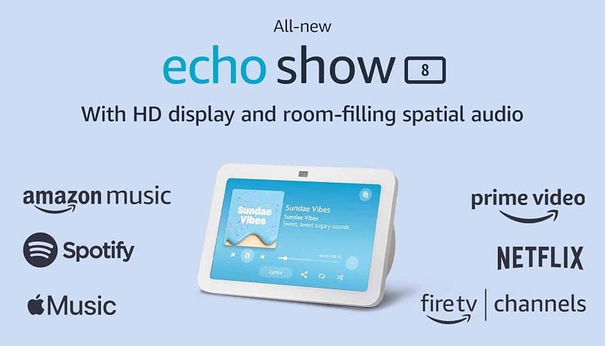 Like-New Amazon Echo Show 8, With Spatial Audio, Smart Home Hub, ideal for open living spaces, includes Alexa, Glacier White thumbnail 9