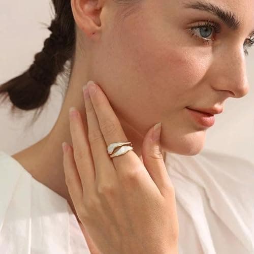 EVERSHINE JEWELLERY Vintage Unique 14K Gold Plated Adjustable Wave Ring for Women – Waterproof, Non-Tarnish, Hypoallergenic Stackable Ring for Women Open Band Thumb & Minimalist Jewelry Gift thumbnail 6